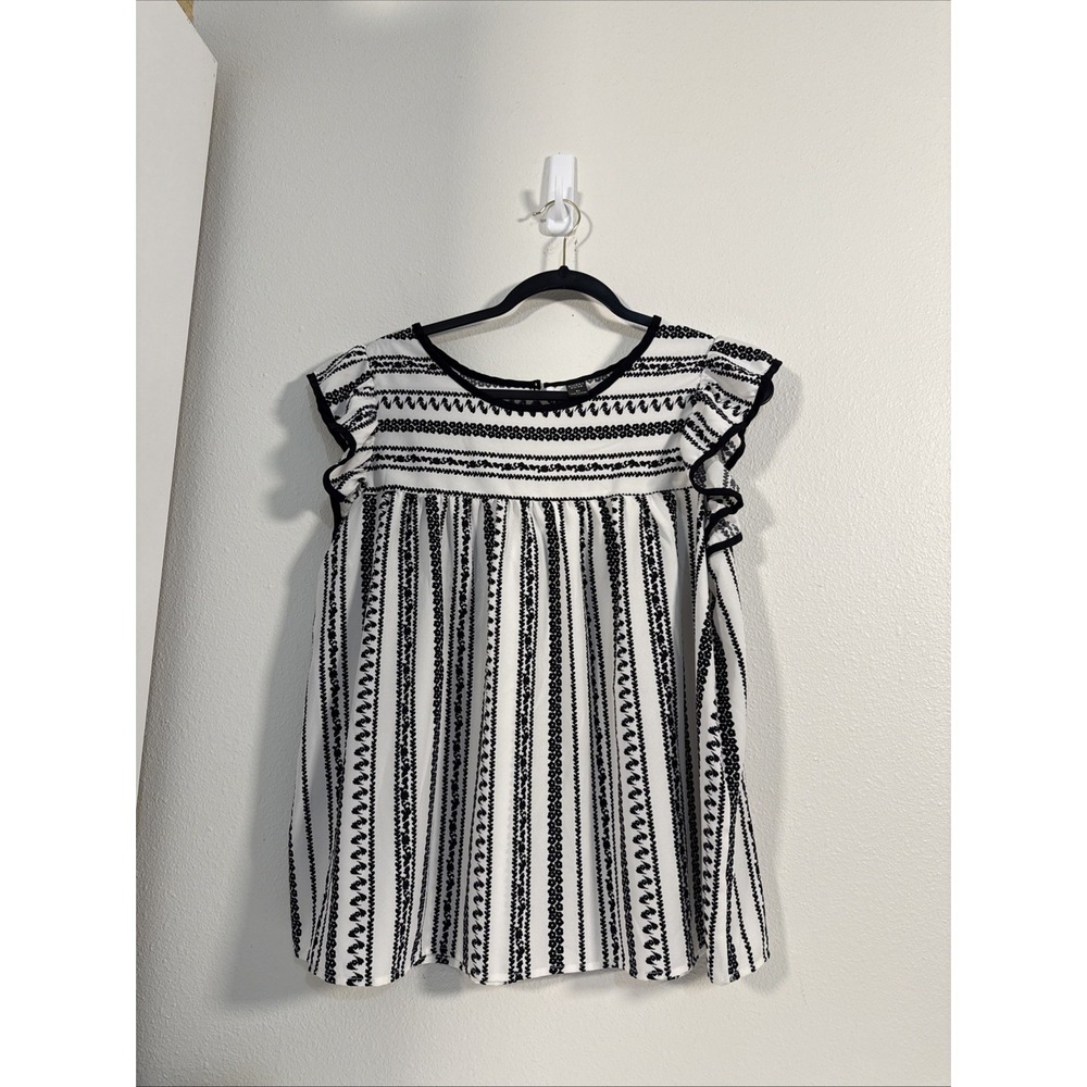 Emery Rose Women's Top Size XL Flutter Sleeves‎ Blk/white V1